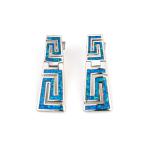 925 With Sterling Silver Greek Key Natural Blue Garnet Stud Meander Opal