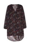 Flower Print Ladies V Neck Women'S Clothing Blouses With Round Hem Chiffon Woven