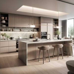 New Kitchen Cabinet Swashed Oak Flat Panel Kitchen with Island Customized Color