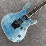 Light blue Quilted Flame Maple Mayones Electric Guitar,2019 New S logo Neck