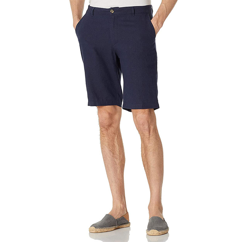 Easy Care Breathable 48% Linen Black Viscose Shorts Men'S Flat Front Shorts