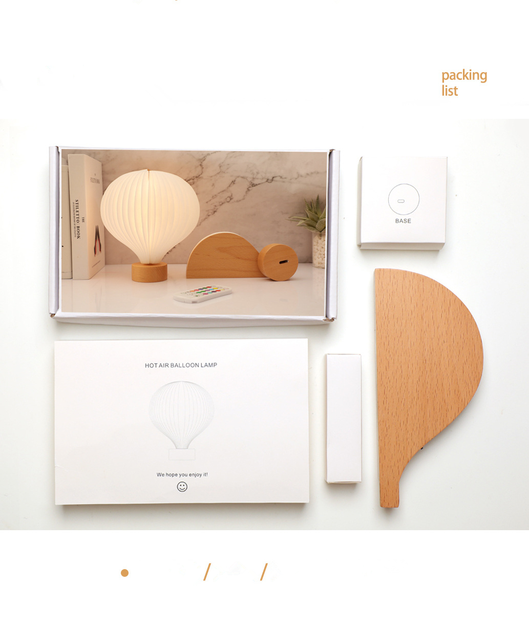 Bedside Real Wood Table Lamp Creative Hot Air Balloon Design Dupont Paper Night Lights Gifts