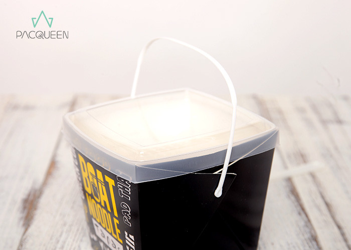 Noodle Paper Takeaway Boxes With Plastic Containers / Handle Custom Printed