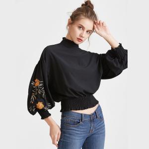 China 2017 Fashionable black embroidered blouses for women factory
