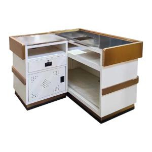 China Stainless Steel Supermarket Checkout Counter High Durability Cold Rolled Steel Cabinet factory