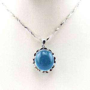 China Sterling Silver Oval Blue Topaz Cubic Zirconia Pendant Necklace Silver Chain(P20) factory