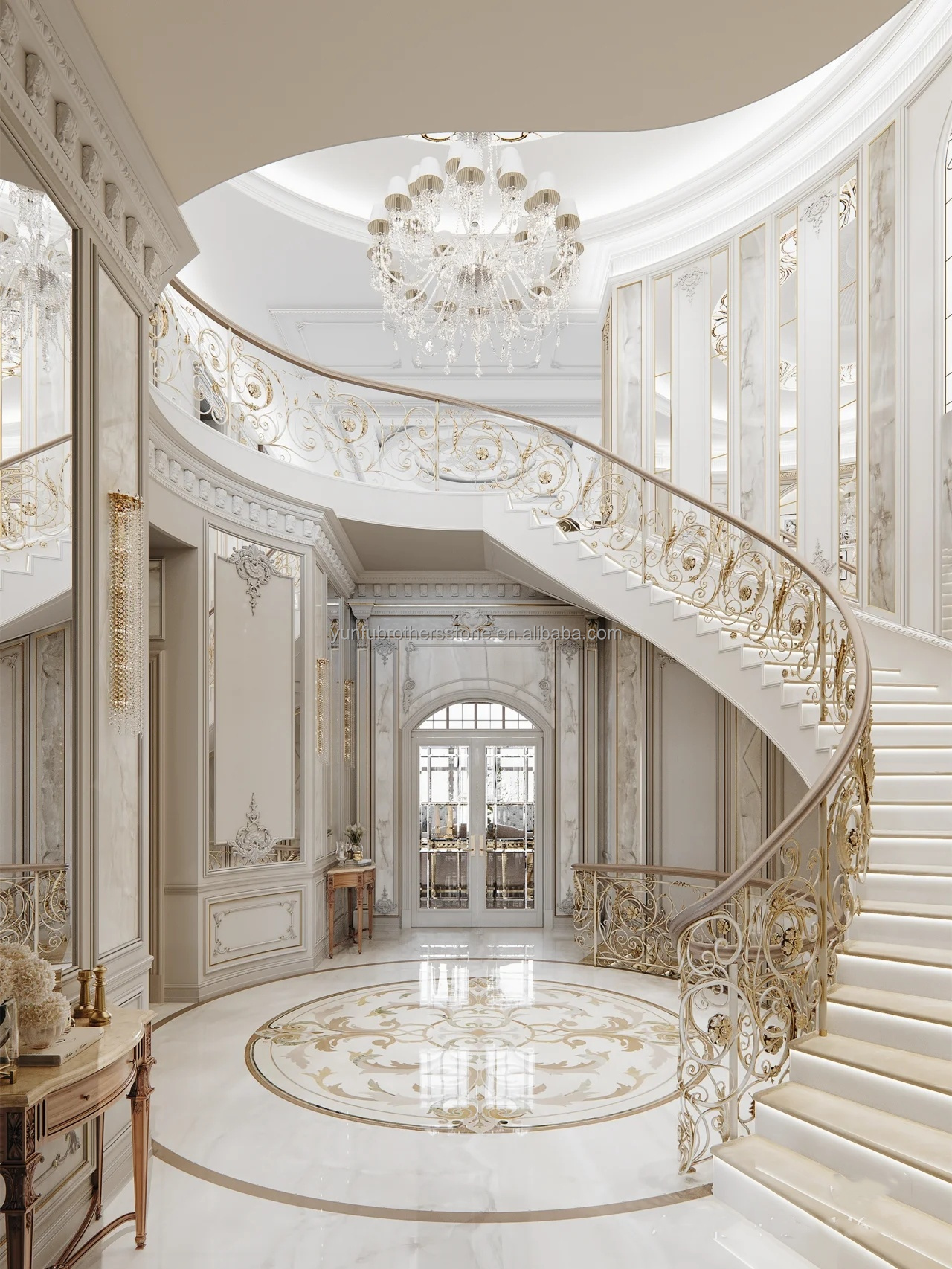 Natural Stone Staircase Essential Luxury Anti-Slip Marble Treads with Waterjet Design