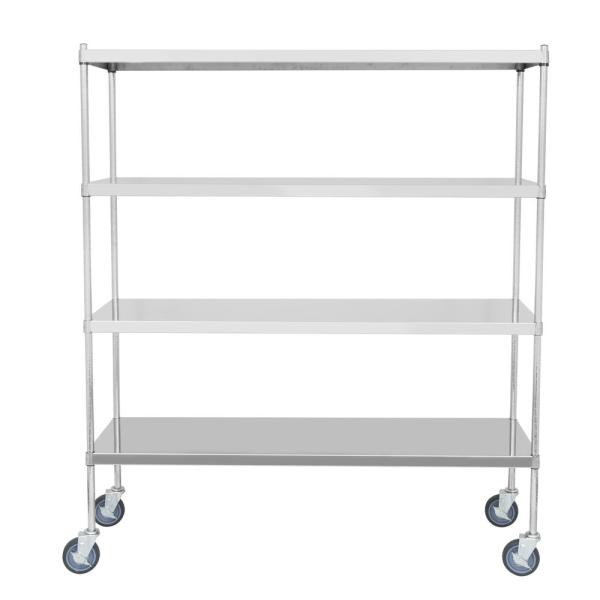 4 Tiers SS Flat Rack Commercial Wire Shelving Mobile Work Table For Medical /