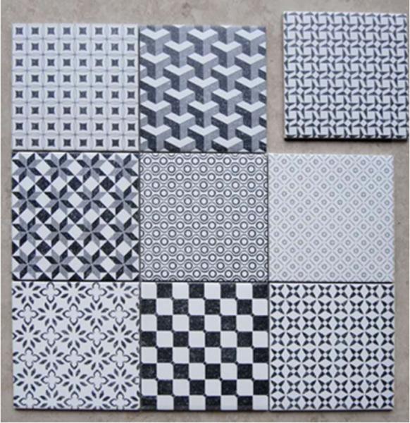 200*200 Hexagon Decorative Ceramic Tile Dark Grey Blue Color 1-3% Water