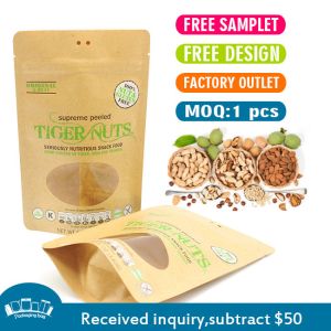 ODM Biodegradable Stand Up Pouches Zipper Top Kraft Window Bags