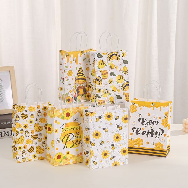 Cartoon Bee Gift Bag Birthday Gift Kraft Paper Bag Party Tote Bag Shopping Packaging Bag Printing