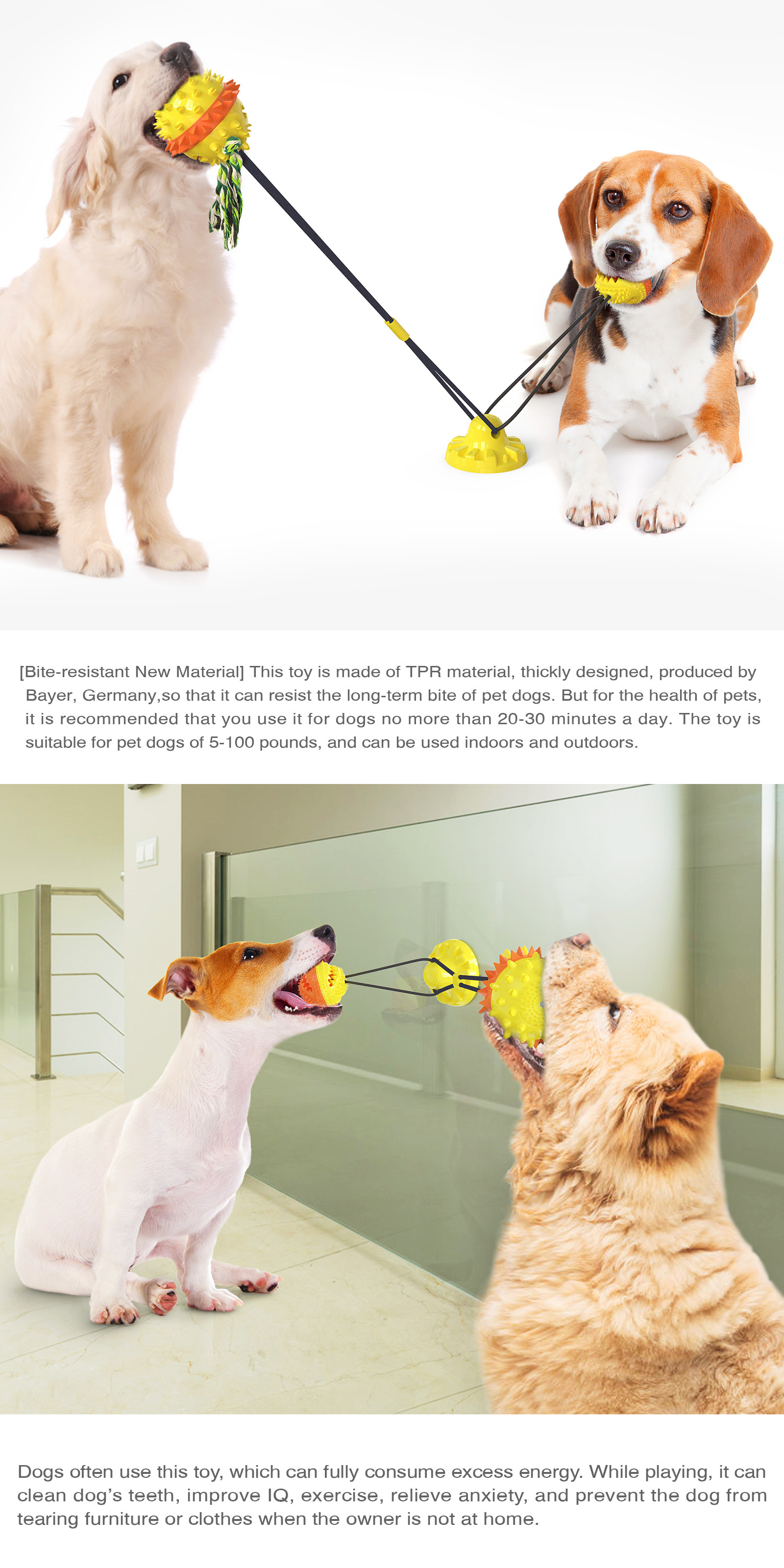OEM Tug Of War Suction Dog Toy / Squeaky Dog Treat Ball Dispenser
