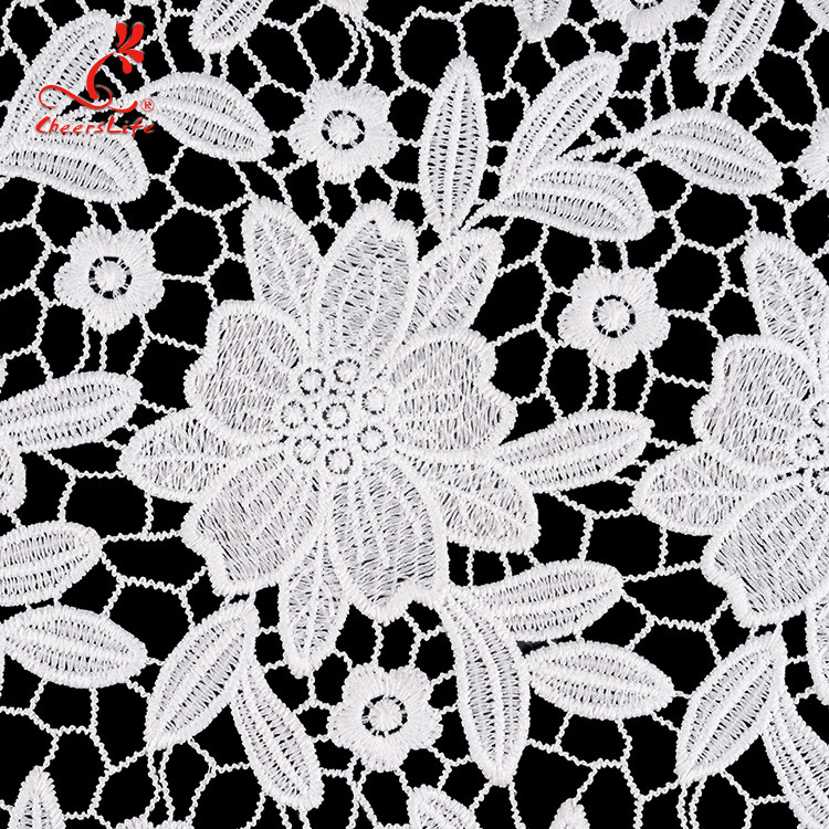 125cm Width Water Soluble Floral Embroidery Fabric With Sequins