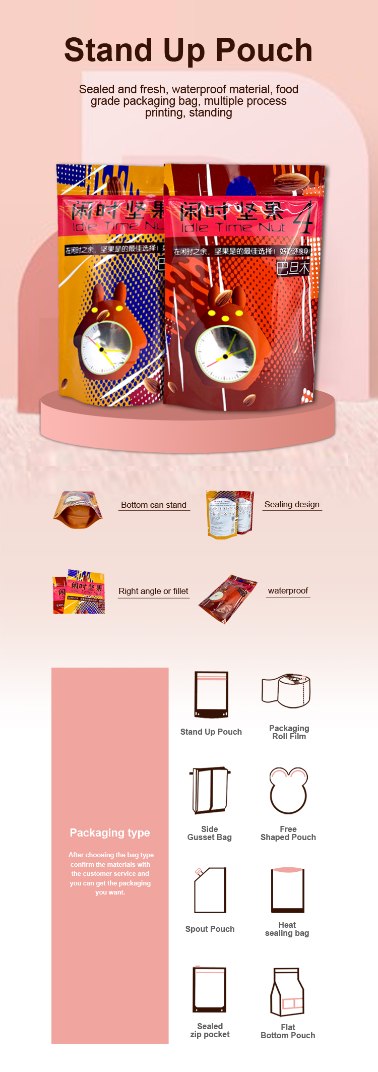 Food Grade Glossy Stand Up Zipper Plastic Bag For Vitamin Packaging Bag