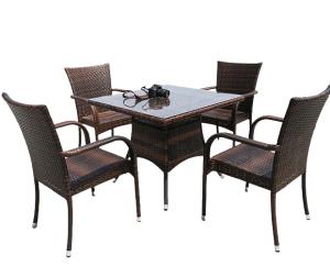 China Grey Square Outdoor Wicker Dining Table Rattan Chair Outdoor Furniture Rattan factory
