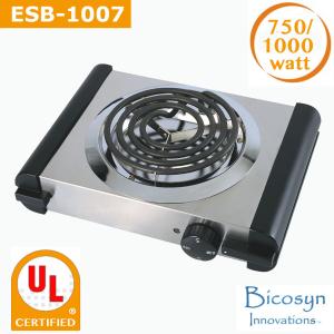 China 750/1000 Watt Cheap Compact Single Buffet Burner Electric Hot Plate, Black/Silver, UL, camping,school,travel stove factory