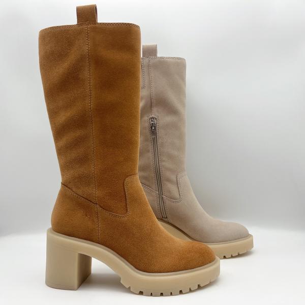 Brown soft suede leather Womens Dress Boots with 3/4 ykk metal zipper，One piece