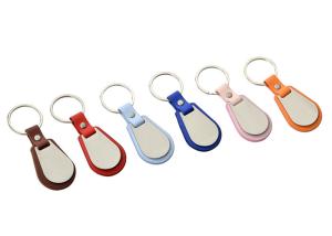 China Debossed Logo PU Leather Keychain Keyring Edge Coating Metal Key Holder factory