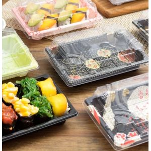 Custom Cake Packaging Transparent Disposable Takeout Sushi Tray Rectangular