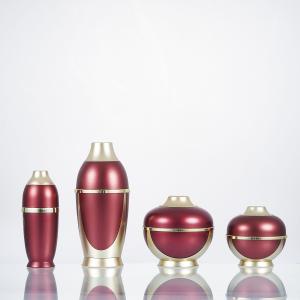 China 50g 120ml Luxury Cosmetic Packaging Red Glass Acrylic Lotion Essence Face Cream Jar factory