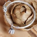 Sterling Silver Bangle Cuff Bracelet Engraved Water Lily Flower Vintage Jewelry