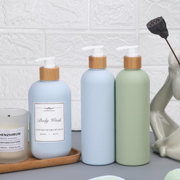 Shampoo Bottle with Bamboo Lid HDPE Plastic Type Soft Touch Empty Body Lotion