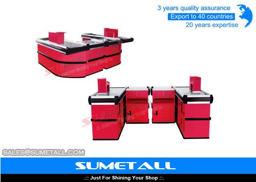 Red Color Electric Retail Checkout Counter / Stainless Steel Retail Cash Wrap