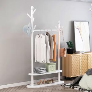 China Roydom Office Coat Bamboo Cloth Hanger Stand With Shelves factory