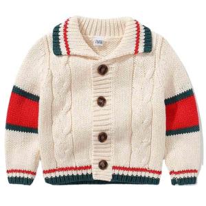 China Children's Cable knitted Stripe heavy knitting kids sweater cardigan factory