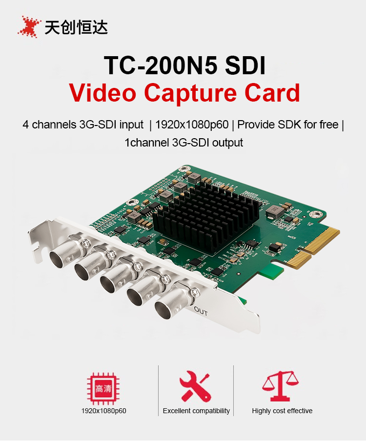 Professional 1080P60 Live Streaming Video Capture Card with 4 SDI Inputs and 1 Output