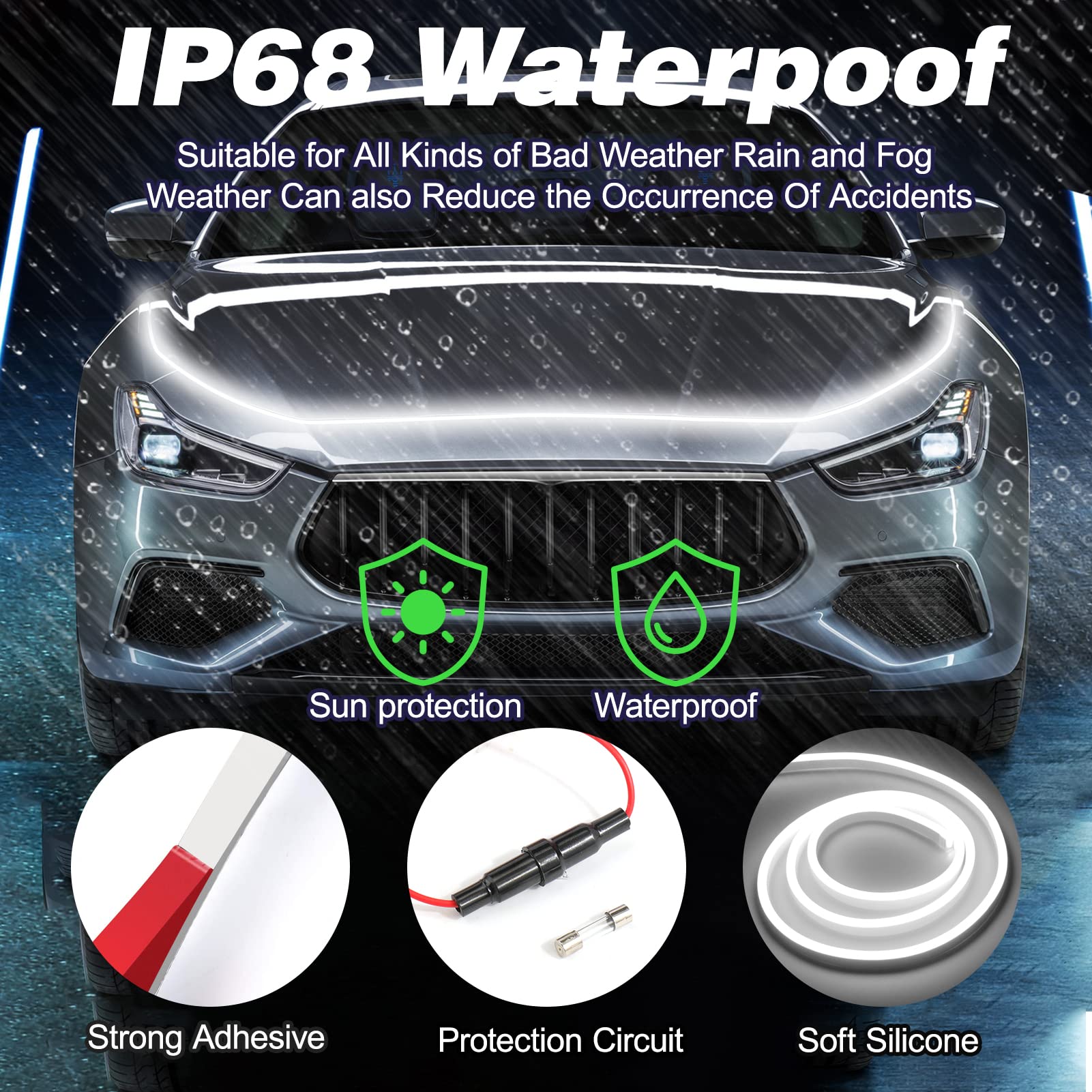 LED Hood Light Strip Suitable for External Car Hood Waterproof Daytime Running Lights