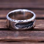 Mens Womens Simple Plain 925 Sterling Silver Feather Band Ring Finger Jewelry