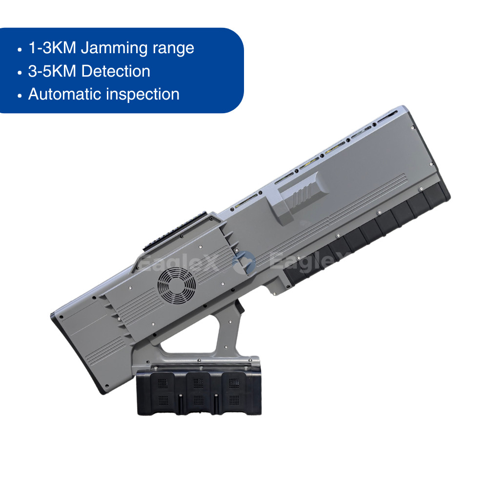 Portable Handheld Drone Jammer Gun with 5KM Detection Detector and 0-3km Jamming Distance