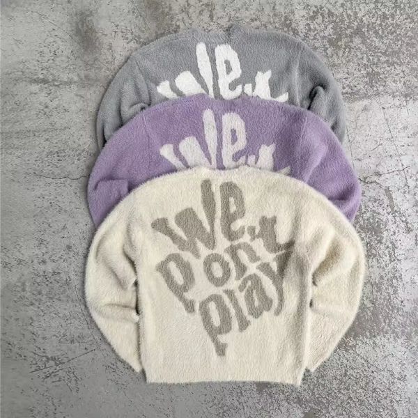 Senior Custom New Designer Blurred Logo Print Sweater Brushed Wool Blend Sweatshirt Plain Knitted Pullover Mohair Sweater Men