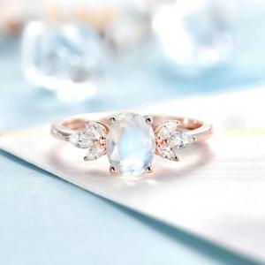 China Rose gold Women 925 Sterling Silver Bridal Marquise Jewelry Faceted Oval cut Moonstone Engagement Ring For Women factory