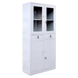 China 2 Drawer Glass Swing Door Metal Storage Cabinet Knock Down Steel Cupboard factory