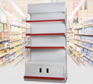 China 3 Layer Supermarket Display Shelving Pharmacy Display Racks With LED Light factory