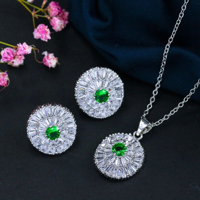 Fashion Luxury Jewelry Set Rhodium AAA Cubic Zircon Cz zircon Necklaces Earrings Jewelry Sets Wedding Set