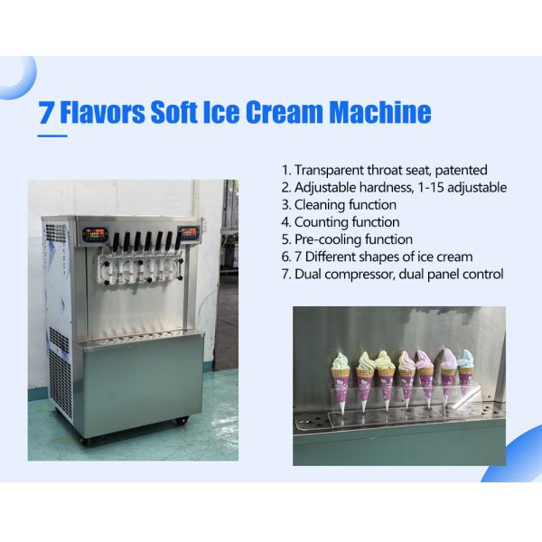Continuous Production Capacity 540 cups /70g Soft Serve Ice Cream Machine 7 Flavors Automatic Yogurt Icecream Maker
