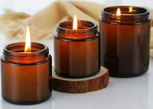 China Empty Soy Wax Glass Candle Container 8oz 250ml 12oz Wide Mouth Amber Glass Candle Jar With Screw Metal Gold Lid factory