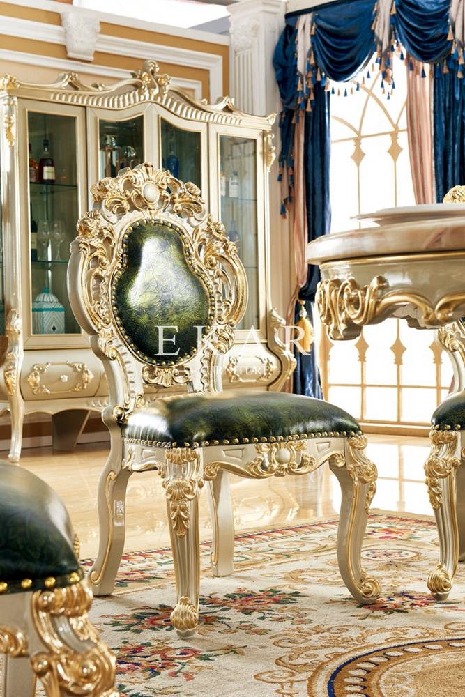 French Style Elegant White Wooden Leather Dining Chair