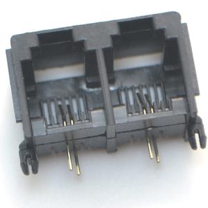 China rj11 6p2c 2 PORTS connector jack modular right angel through hole unshielded factory