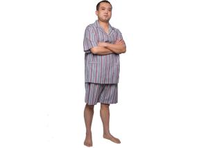 China Mens Sping Woven 100 Cotton Pajamas Short Sleeve Short Pant Weven Colours Vertical Stripe factory