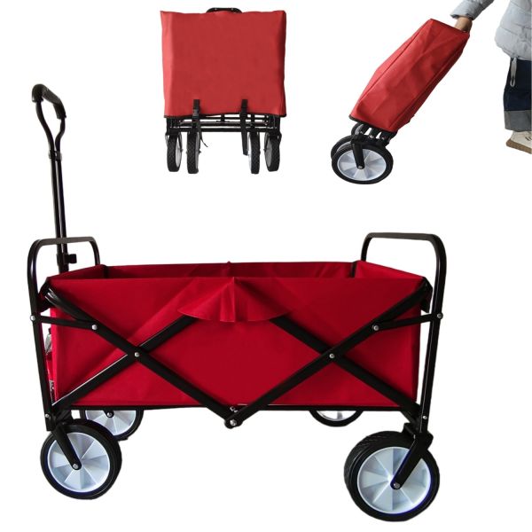 Outdoor Camping Folding Wagon Canopy On Top Adjustable Handle Wide Wheel Purple