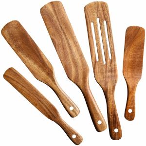 China 5Pcs Premium Natural Teak Wood Spatulas Spoons Set Nonstick factory