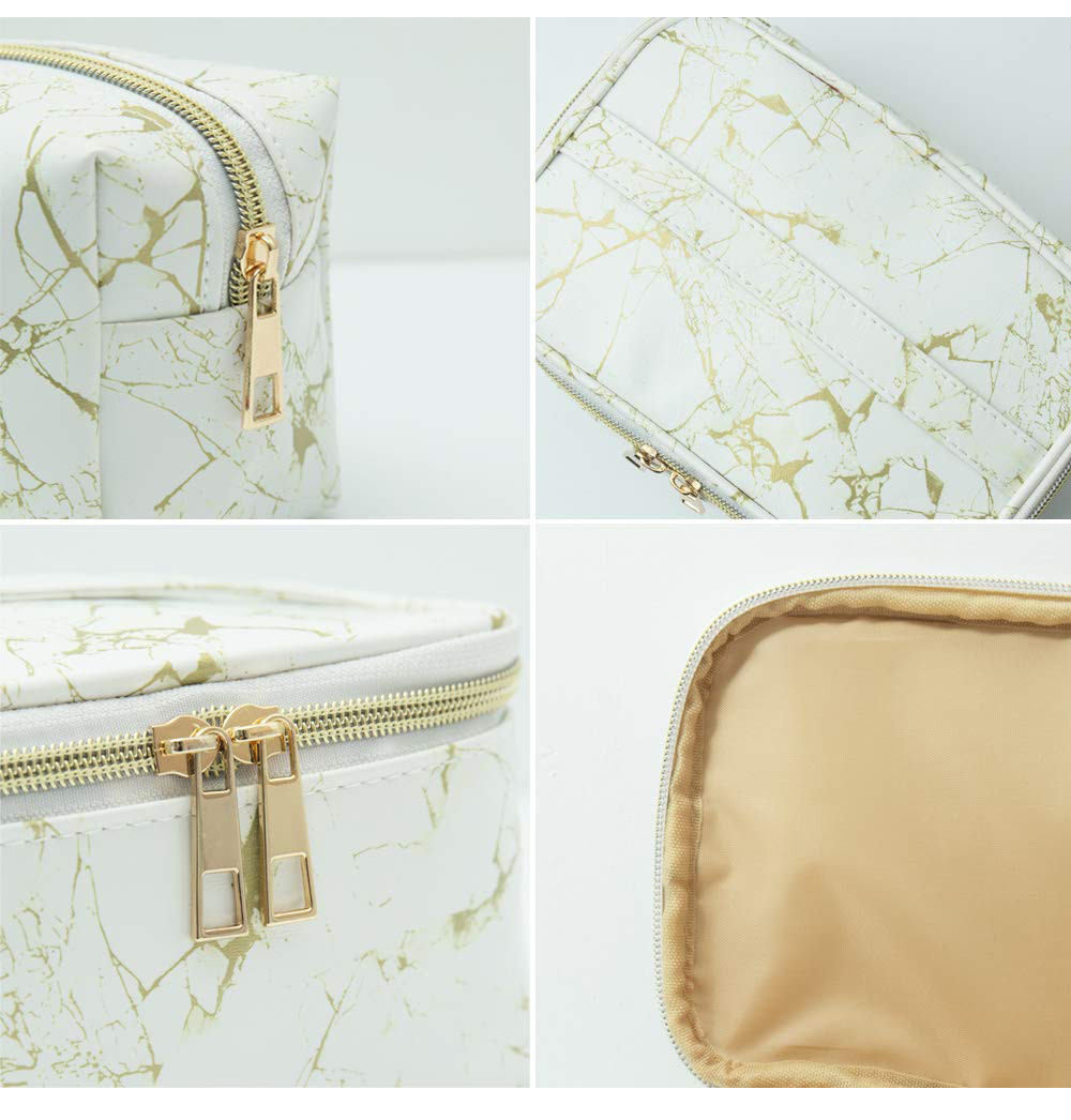 Waterproof 3 Pack Marble PU Cosmetic Makeup Bag For Girl