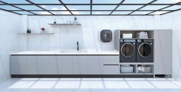 Fadior Elegant Metal Laundry Room Cabinet System With Long White Quartz