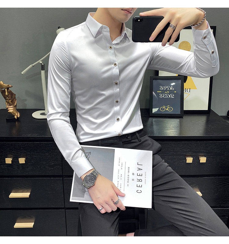 Long-Sleeved Custom Formal Shirt For Men Printed Polyester Cotton Slim Fit Casual Shirt