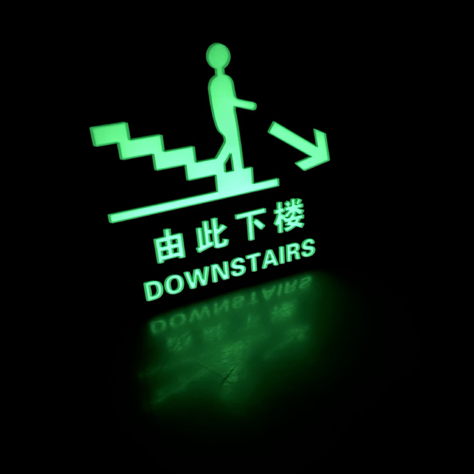 Aluminum Downstairs Photoluminescent Safety Signs Glow In The Dark