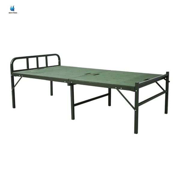 China Lightweight Folding Camp Bed Steel Frame Military Cots With Polyethylene Bed Board factory